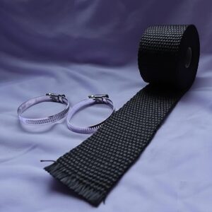 Universal Motorcycle Exhaust Heat Shield Wrap, Glasswool Silencer Wrap with 2 Clamps, 3 Meter Bendable Pipe Wrap (Black)