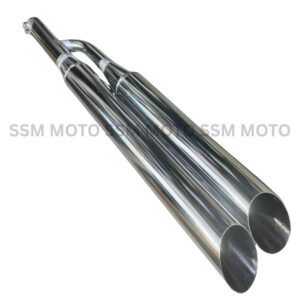 Royal Enfield Double Barrel Chrome Silencer Front View