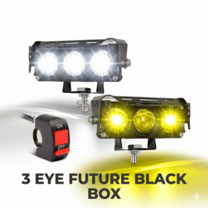 3 Eye Future Black Box Triple Lens White and Yellow LED Fog Light with Handlebar Switch - SSM MOTO.