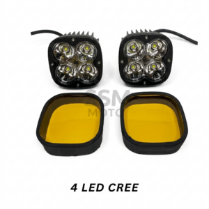 4 LED CREE Fog Lights with Yellow Filters by SSM MOTO for Royal Enfield and universal motorcycles.