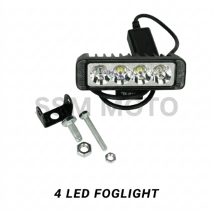 4 LED Bar Fog Light with mounting bracket and hardware by SSM MOTO for motorcycles and cars.