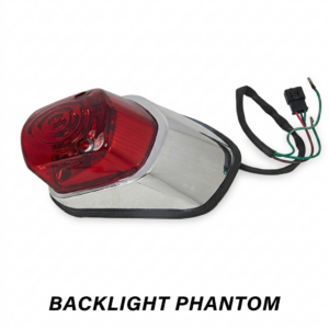 BACKLIGHT PHANTOM Chrome Motorcycle Tail Light with Red Lens and Wiring