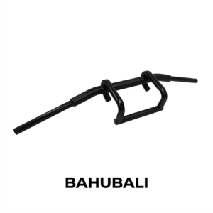 Heavy-duty Bahubali style wide iron handlebar for motorcycle modification on plain white background.