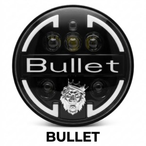 BULLET Branding LED Projector Headlight with Lion Emblem and Segmented DRL for Royal Enfield