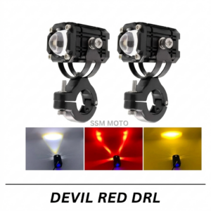 Devil Red DRL Dual-Color White and Yellow LED Fog Light with Red Eye Effect and Integrated Clamps - SSM MOTO