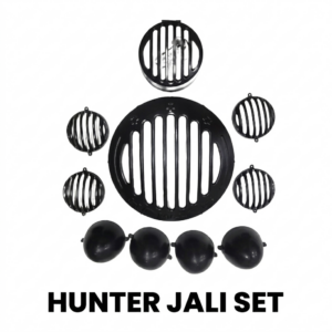 Complete matte black metal grill jali set with indicator caps for Royal Enfield Hunter 350 motorcycle