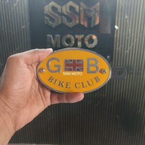 Royal Enfield G.B.Bike Club Vintage Style Oval Badge- Yellow and Chrome Enamel Finish