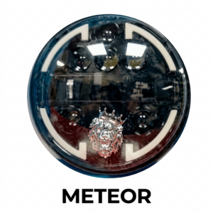 METEOR LED Projector Headlight with Lion Emblem and Segmented DRL for Royal Enfield