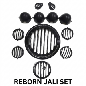 Complete matte black metal grill jali set with pilot lamp grills and indicator caps for Royal Enfield Classic 350 Reborn bike