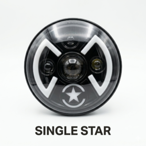 SINGLE STAR LED Projector Headlight with Star Symbol DRL and Wing Patterns for Royal Enfield