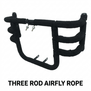 Three Rod Airfly Leg Guard with black rope wrapping for Royal Enfield motorcycle