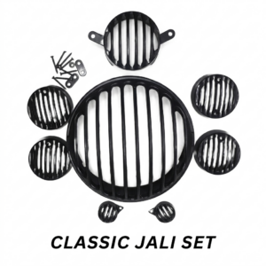 Complete matte black metal grill jali protective set with mounting screws for Royal Enfield Classic 350 motorcycle