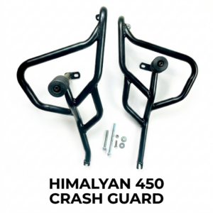 hree Rod Airfly Leg Guard with black rope wrapping for Royal Enfield motorcycles.