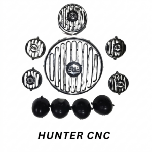 Premium CNC aluminium black grill jali set with RE logo and indicator caps for Royal Enfield Hunter 350