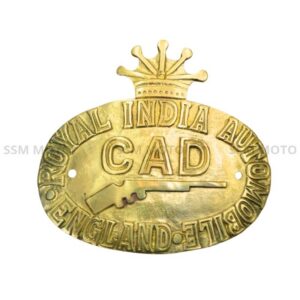 SSM MOTO premium vintage Royal India Automobile CAD brass badge for Royal Enfield motorcycles.