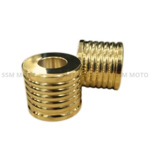 SSM MOTO premium brass handlebar weights with five-line ribbed design for Royal Enfield.