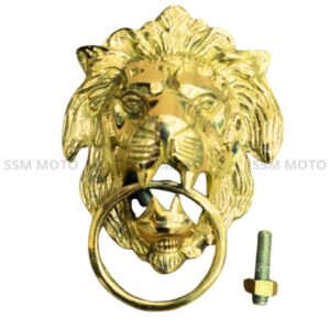 SSM MOTO large brass lion head kada accessory for Royal Enfield motorcycles.