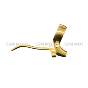 A polished, gold-colored brass motorcycle brake or clutch lever with a classic, vintage design.