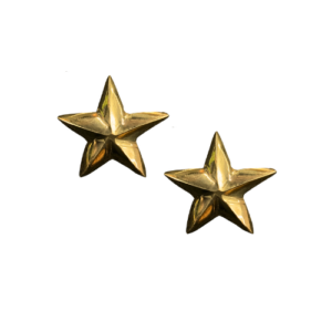Pair of SSM MOTO premium small brass star emblem badges for motorcycle decoration.