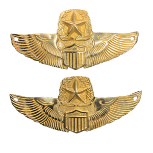 Pair of SSM MOTO premium brass winged star emblem badges for motorcycle decoration.