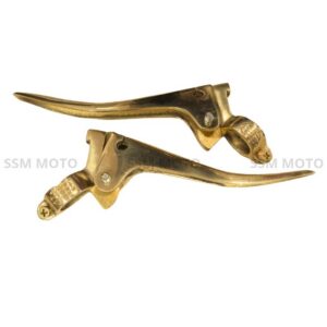 Pair of SSM MOTO premium polished brass hand levers for Royal Enfield motorcycles.