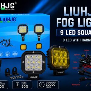 LIUHJG 9 LED Square Fog Light with wiring harness, high brightness off-road lamp for bikes and cars by SSM MOTO.