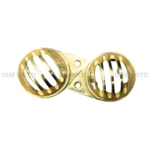 Solid brass motorcycle parking light grille jali, protective light guard for classic bikes.