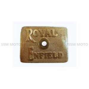 Vintage-style brass tappet plate for Royal Enfield motorcycles with embossed logo.
