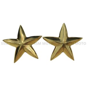 Pair of SSM MOTO premium big brass star emblem badges for motorcycle decoration.